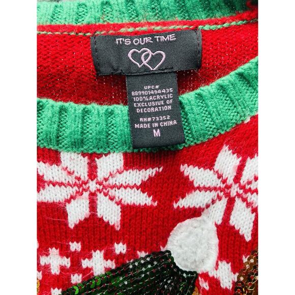 It's Our Time Reindeer Christmas Sweater Girls Size Medium Multicolor Holiday - Picture 9 of 10